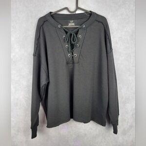 Aerie Lace Up Sweatshirt Distressed Hem Boho Preppy Size Sp‎